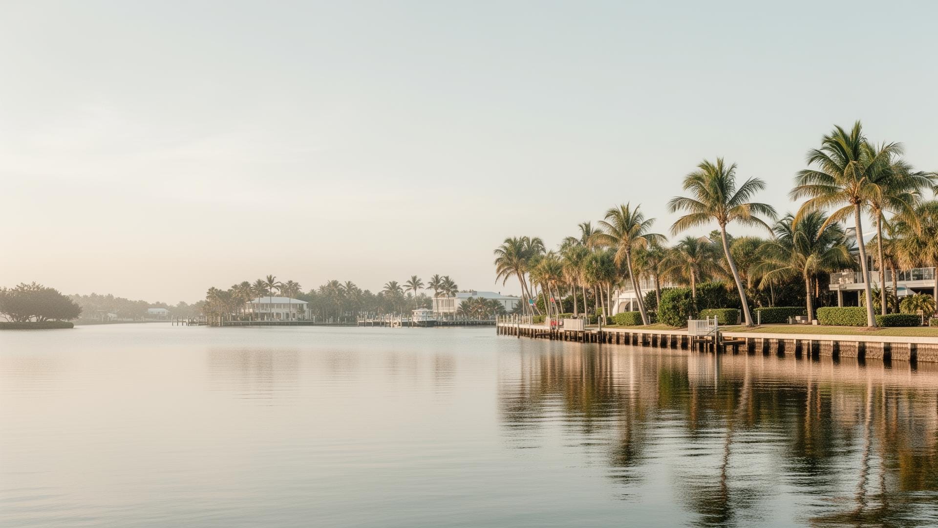Treasure Coast waterfront with palm trees along the Indian River Lagoon