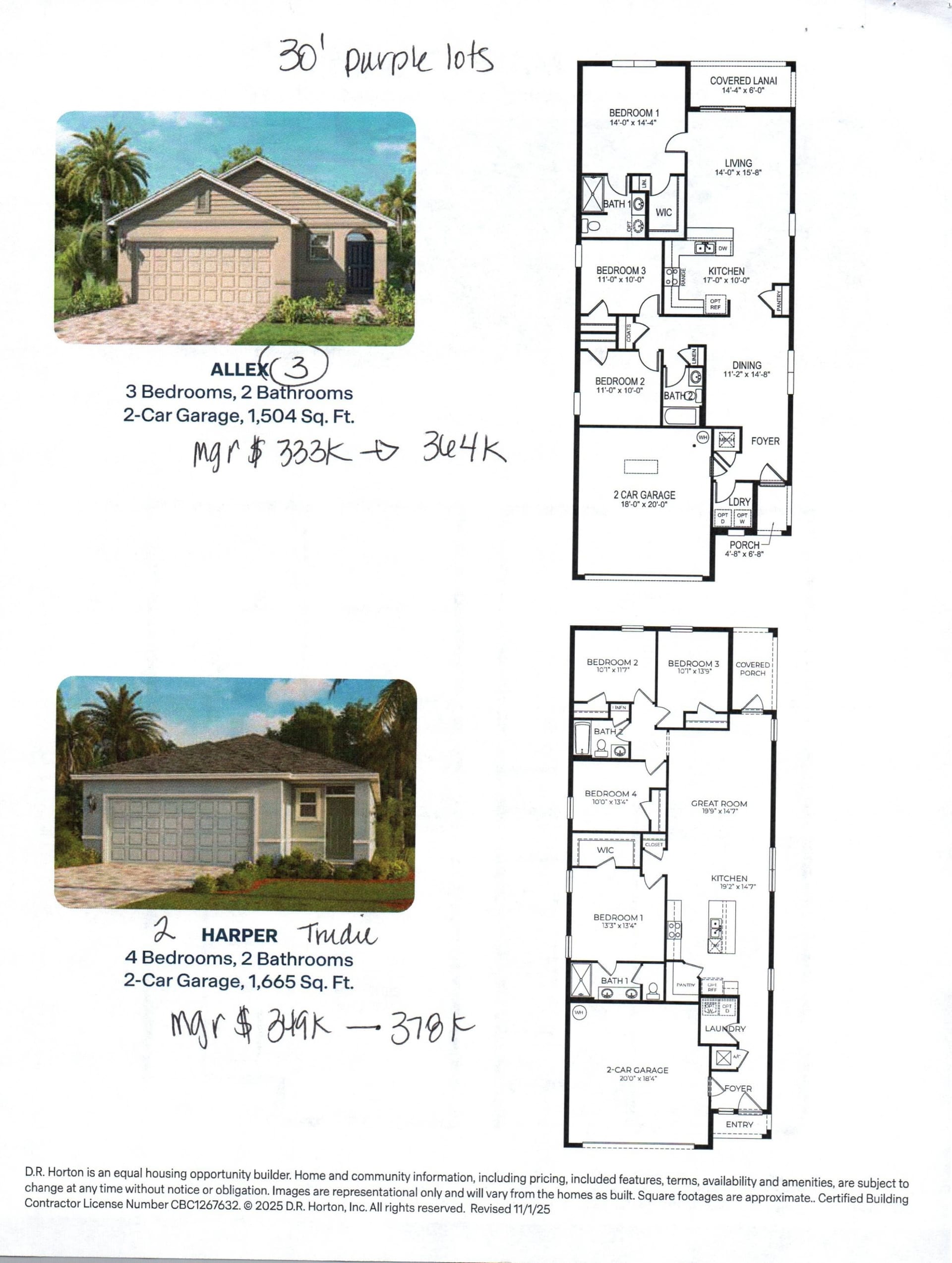 Allex floor plan, 3 bed, 2 bath, 1504 sq ft, Venetian Grove, Vero Beach FL