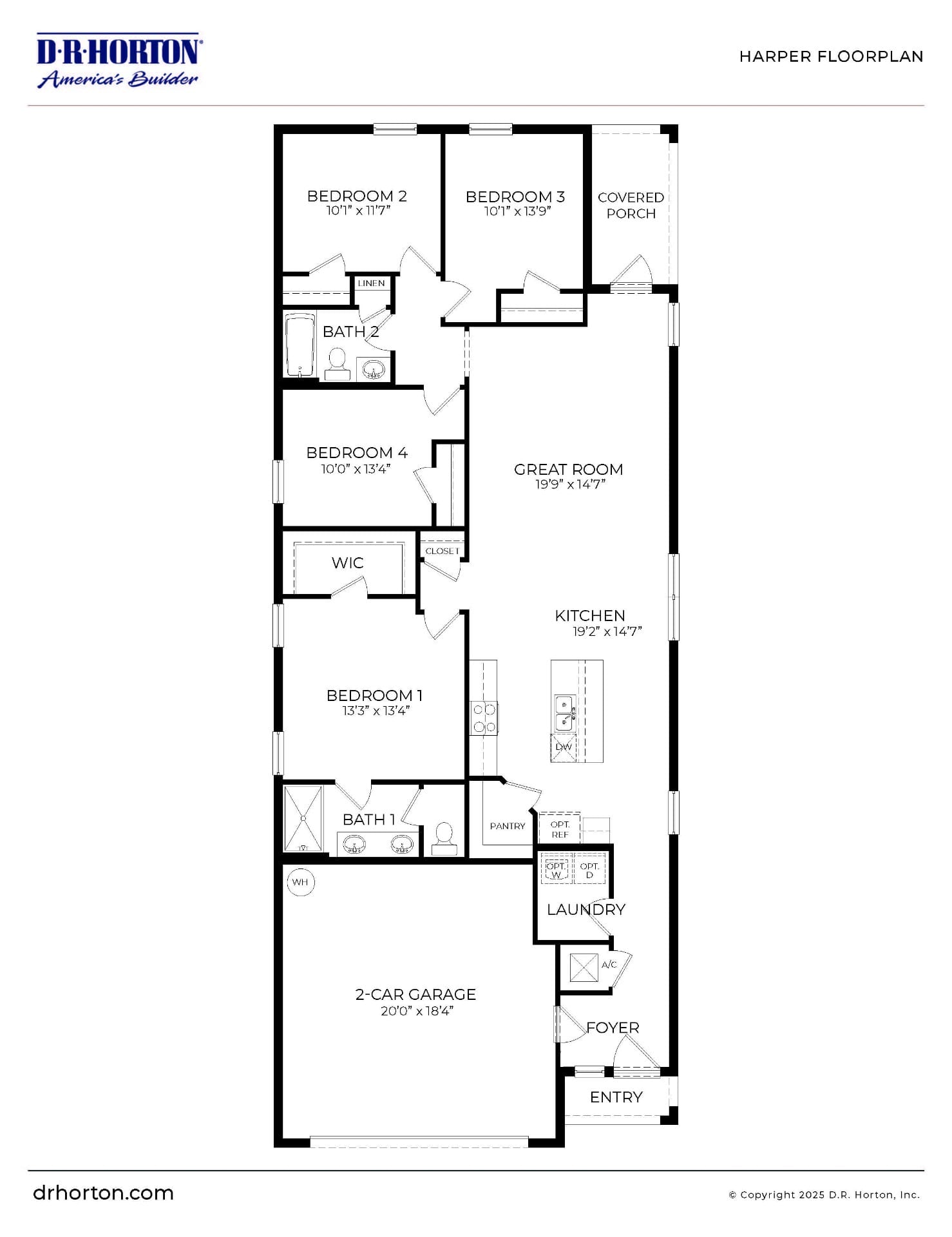 Harper floor plan, 4 bed, 2 bath, 1665 sq ft, Venetian Grove, Vero Beach FL