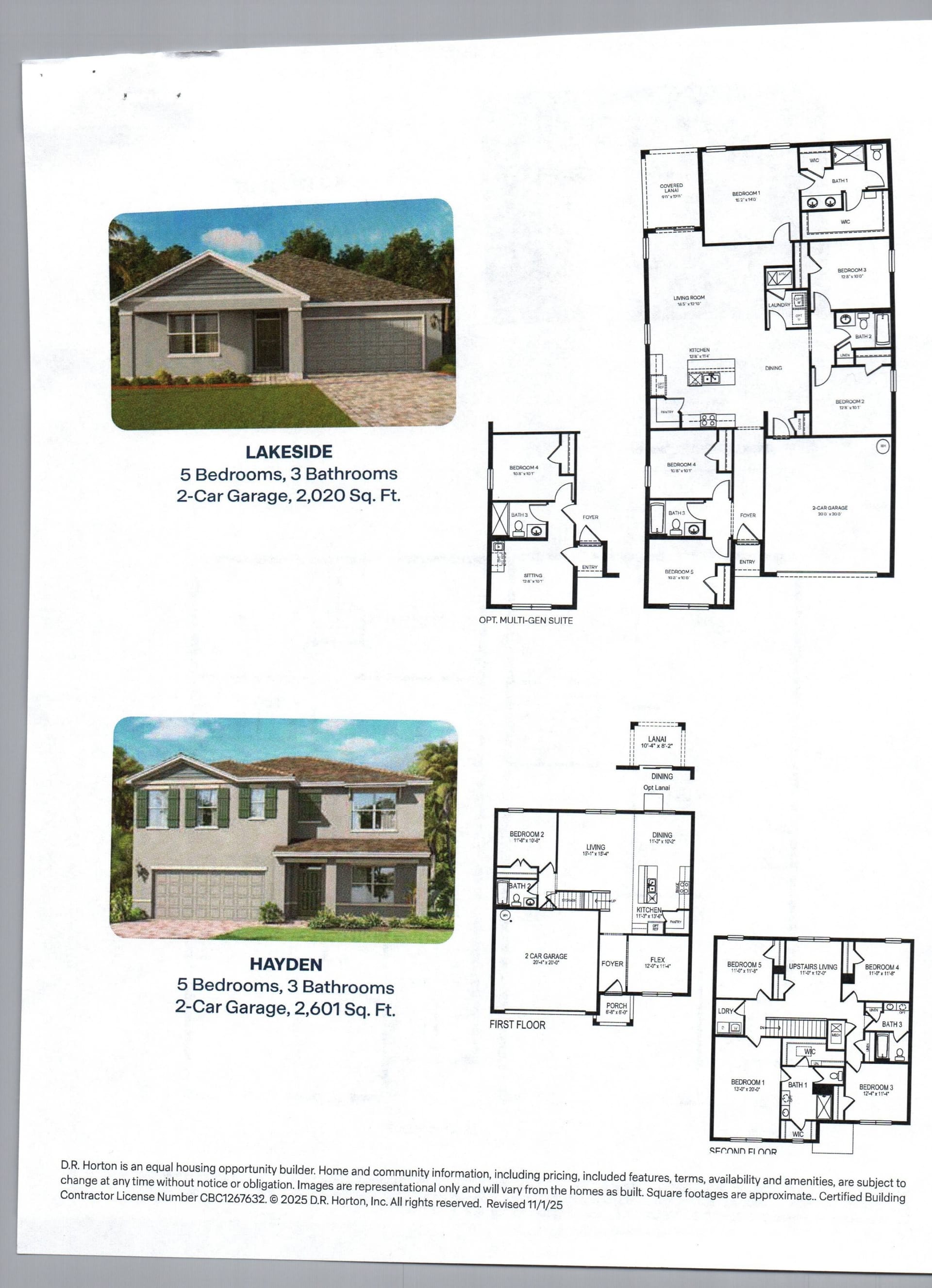 Lakeside floor plan, 5 bed, 3 bath, 2020 sq ft, Venetian Grove, Vero Beach FL