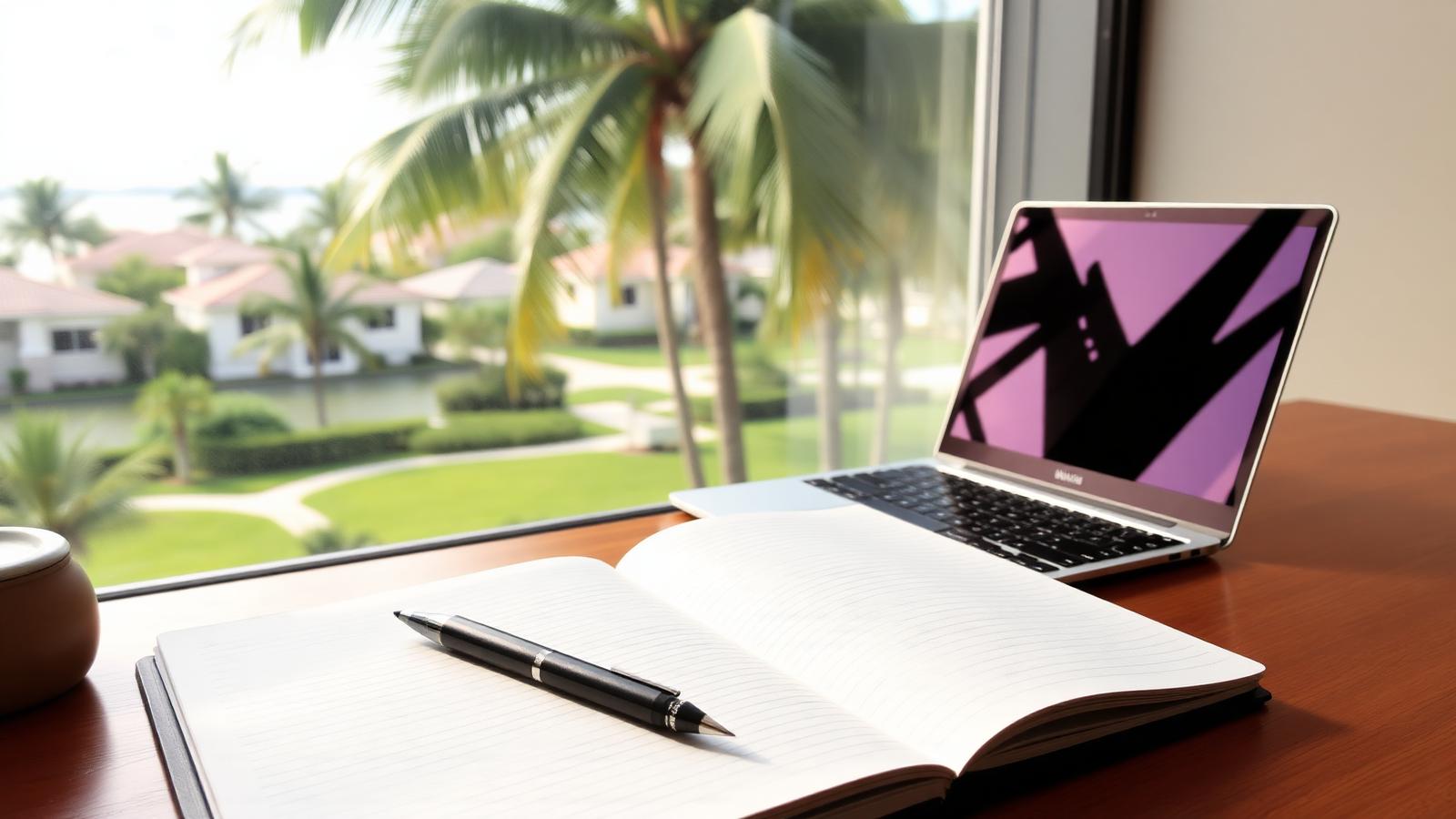 Notebook and laptop with a view of a Florida coastal community