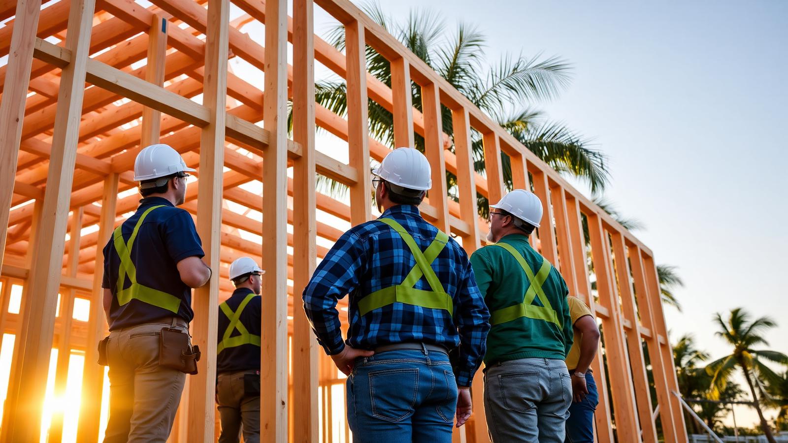 New construction crew framing a home on Florida's Treasure Coast