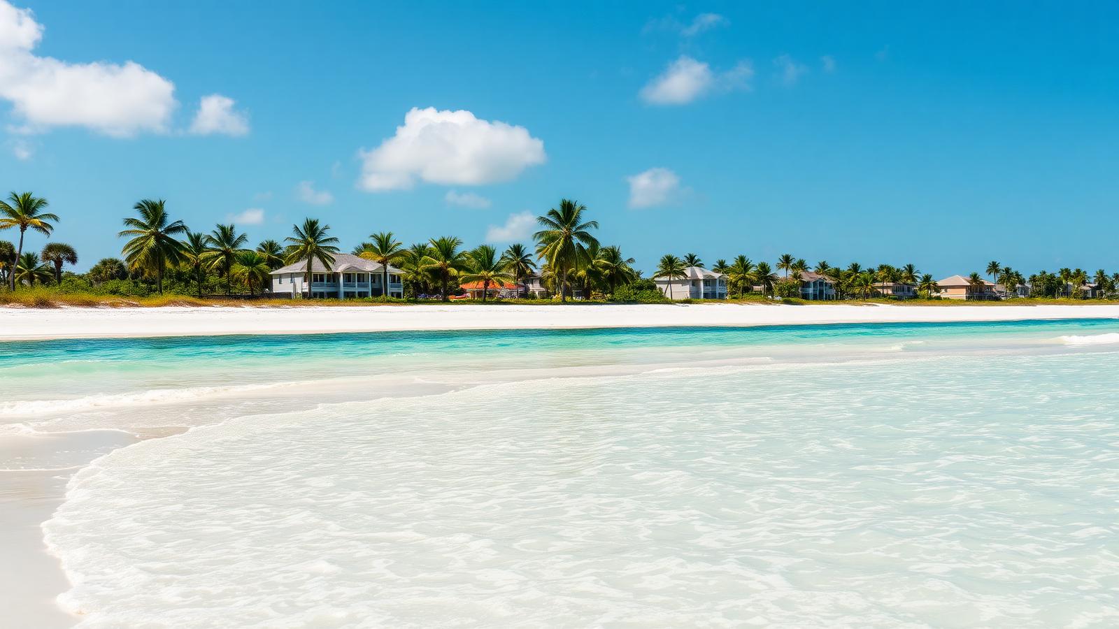 Florida Treasure Coast beach with palm trees and coastal homes